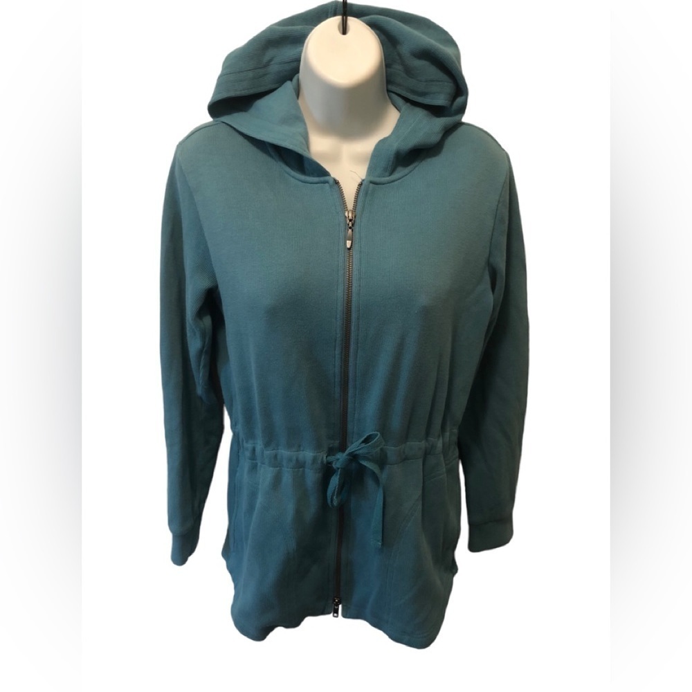 Pendleton Full Zip Cardigan Hoodie Sweater Sz. S Teal Cinched Waist Pockets